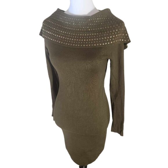 Say What! Bodycon Studded Sweater Dress Olive Green Size S - Picture 1 of 8